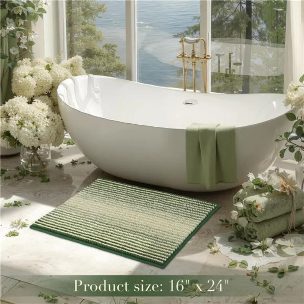 Bath Mat Rug Non Slip Bathroom Floor Mat Water Absorbent Machine Washable Green